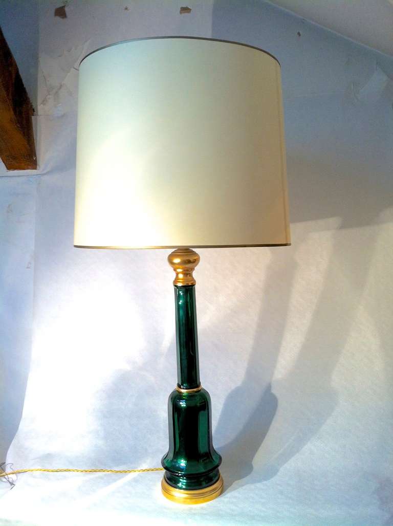 Superb Mercury Green 1950s Murano Table Lamp with a Bronze Base In Good Condition For Sale In Paris, ile de france