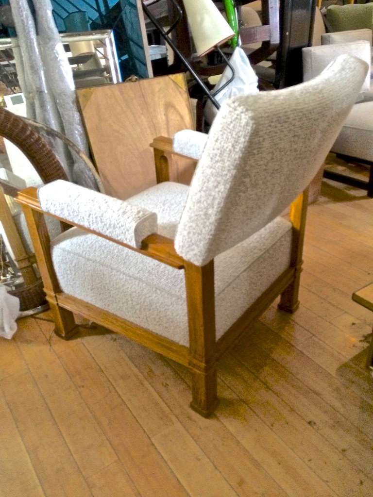 Pair of Andre Arbus Neoclassic Oak Chairs, Newly Covered in Maharam Bouclé 3