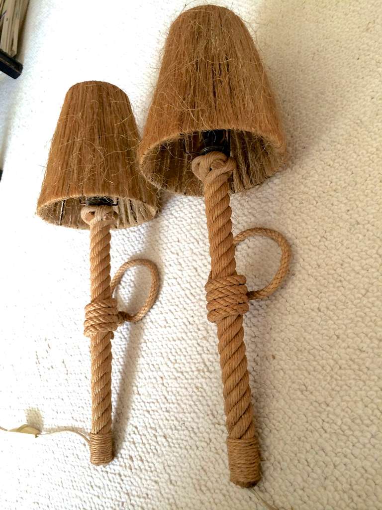 French Riviera 1950's Rope Sconces with Hay Shade 5