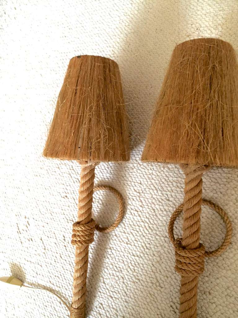 French Riviera 1950's Rope Sconces with Hay Shade In Good Condition In Paris, ile de france