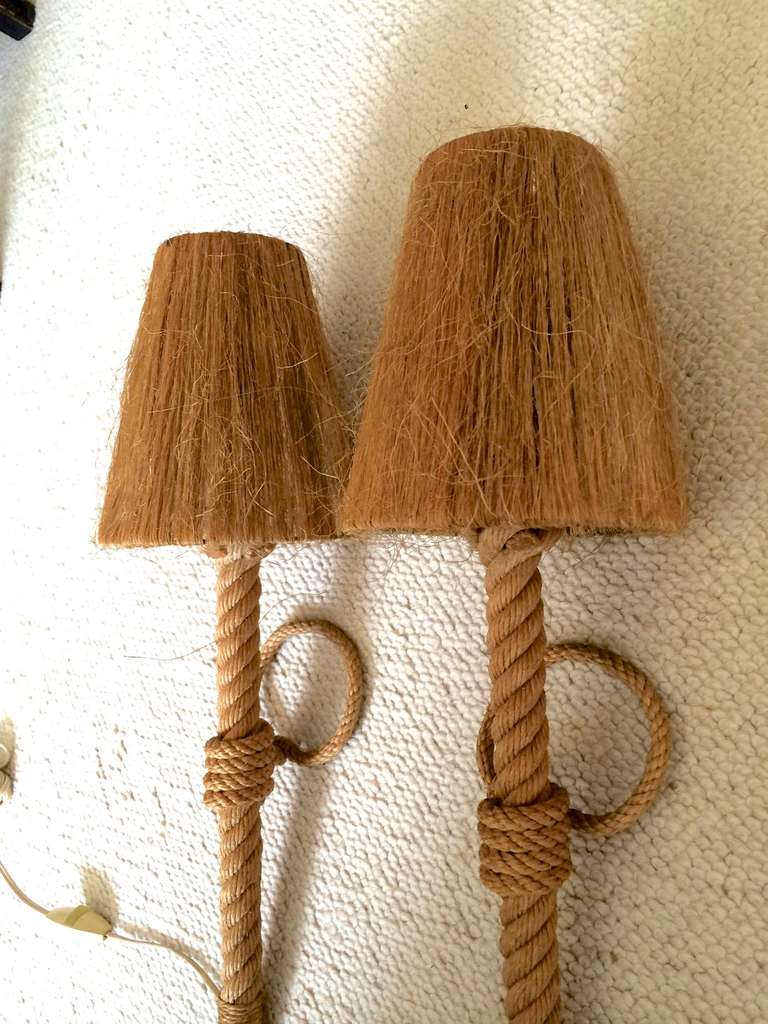 Mid-20th Century French Riviera 1950's Rope Sconces with Hay Shade