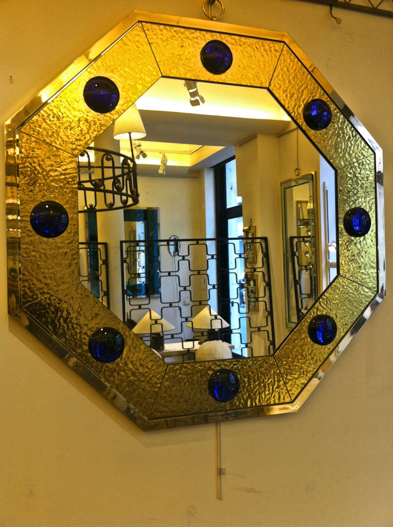 French spectacular octogonal mirror with gold leaf effect frame by Andre Hayat