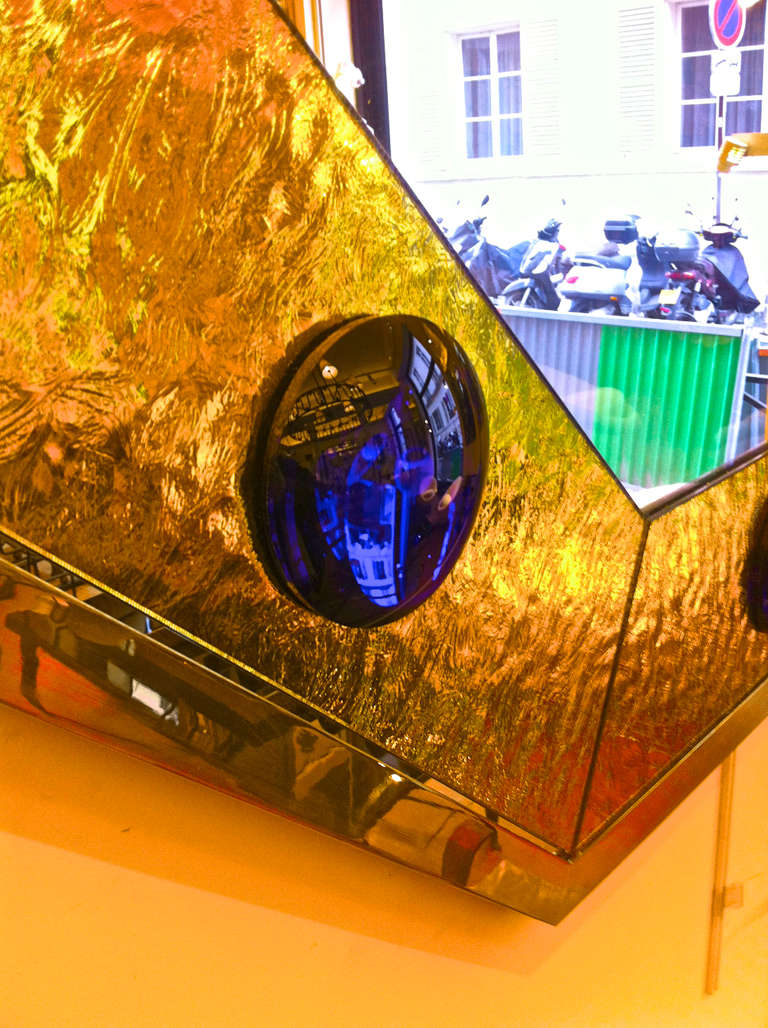 Contemporary spectacular octogonal mirror with gold leaf effect frame by Andre Hayat