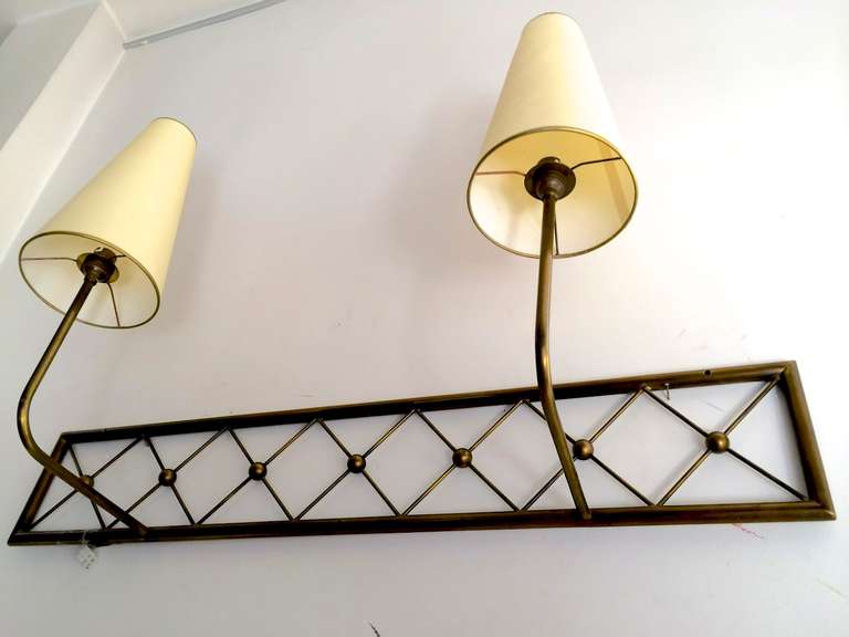 Brass Jean Royère Genuine Two-Light Pair of Sconces, Model 