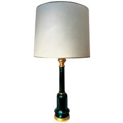 Superb Mercury Green 1950s Murano Table Lamp with a Bronze Base
