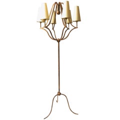 Jean Royere Six-Light Floor Lamp Model "Jacques" in Gold Leaf, Wrought Iron