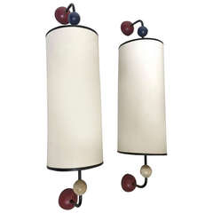 Jean Royere Genuine and Documented Rare Multi-Balls Pair of Sconces