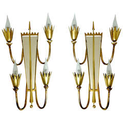 Italian Pair of Brass and Mirrored Arrow Sconces 2
