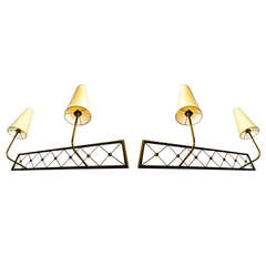 Jean Royère Genuine Two-Light Pair of Sconces, Model "Tour Eiffel"