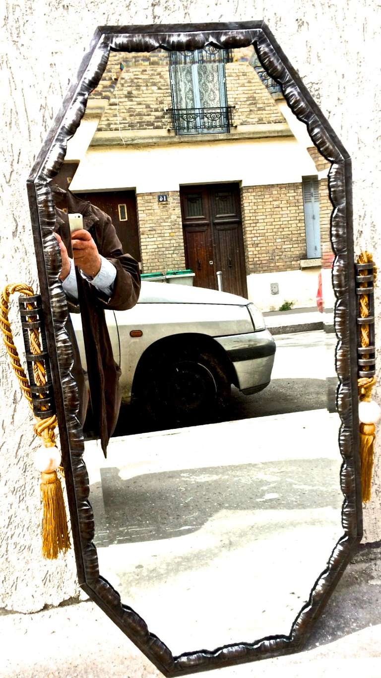 French Louis Katona Stamped Superb Quality Wrought Iron Art Deco Mirror For Sale