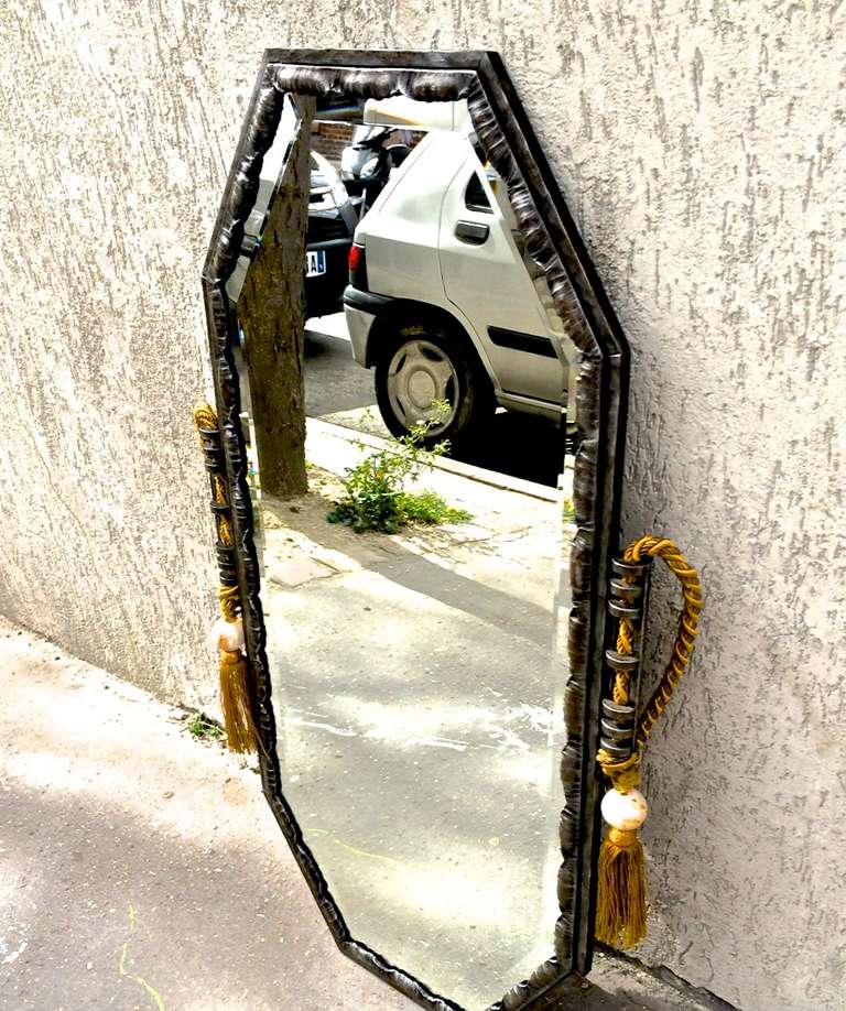 Louis Katona Stamped Superb Quality Wrought Iron Art Deco Mirror For Sale 2