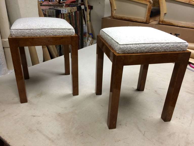 Jean Michel Frank Attributed Pair of Stools, Newly Reupholstered For Sale 4