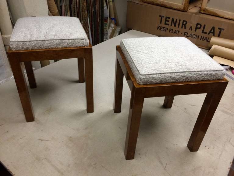 Jean Michel Frank Attributed Pair of Stools, Newly Reupholstered For Sale 2