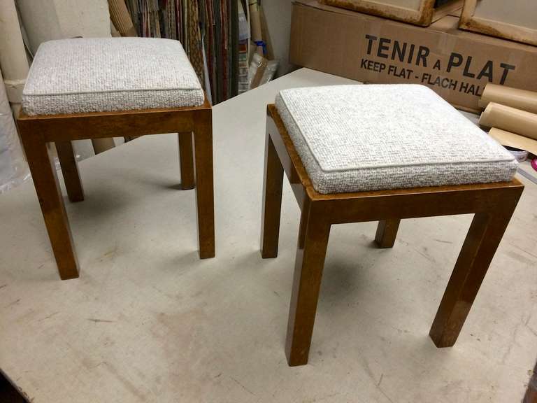 Jean Michel Frank Attributed Pair of Stools, Newly Reupholstered For Sale 3