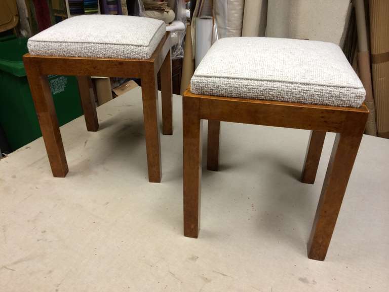 French Jean Michel Frank Attributed Pair of Stools, Newly Reupholstered For Sale