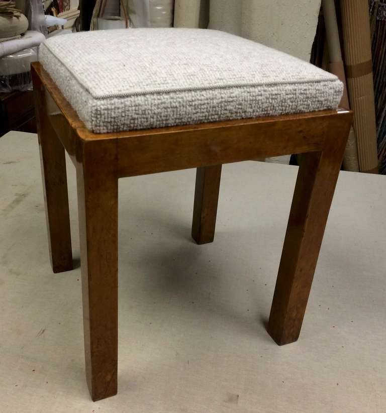 Jean Michel Frank attributed pair of very pure stools, newly reupholstered in Maharam bouclé.