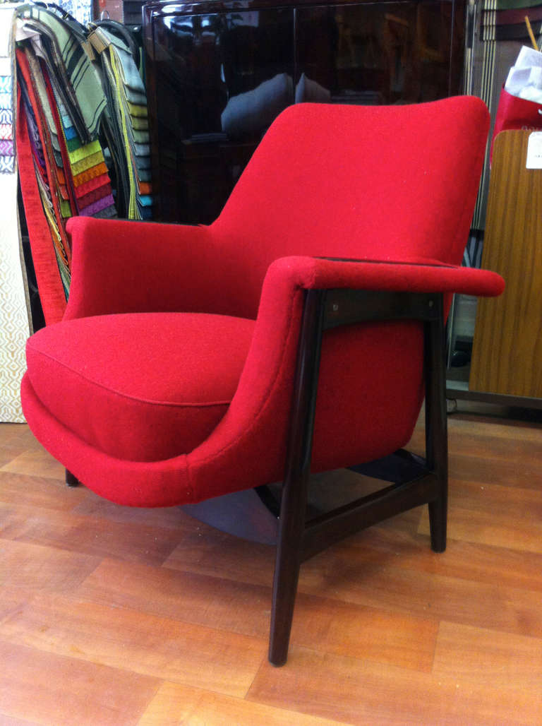 Mid-20th Century Theo Ruth 1950s Large Pair of Chairs, Newly Upholstered For Sale