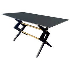 Ico Parisi Attributed Desk with Scissor Style Base in Black Lacquered Wood