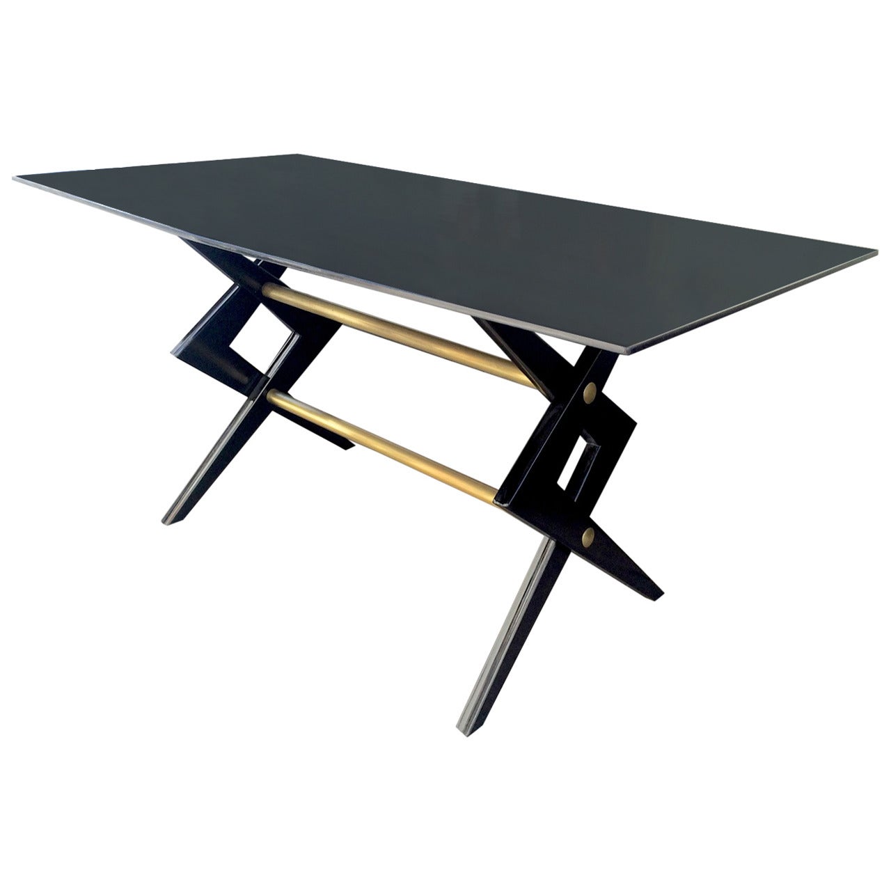 Ico Parisi Attributed Desk with Scissor Style Base in Black Lacquered Wood For Sale