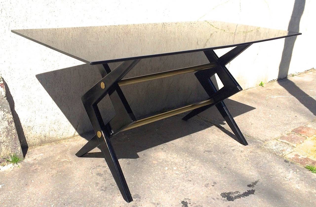 Ico Parisi Attributed Desk with Scissor Style Base in Black Lacquered Wood For Sale 3