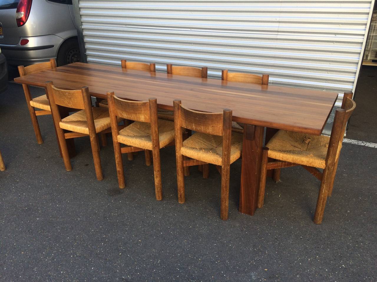 Charlotte Perriand very long rare solid rosewood table Ed. Sentou signed model 