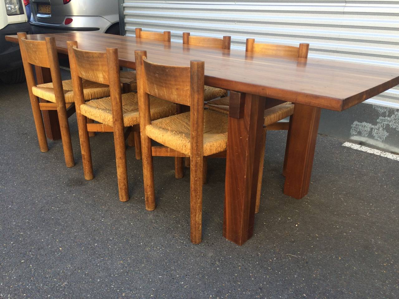 Mid-Century Modern Charlotte Perriand Rosewood Table with Eight Meribel Chairs, Edition Sentou For Sale