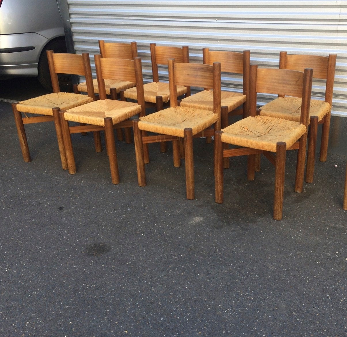 Charlotte Perriand Rosewood Table with Eight Meribel Chairs, Edition Sentou For Sale 3