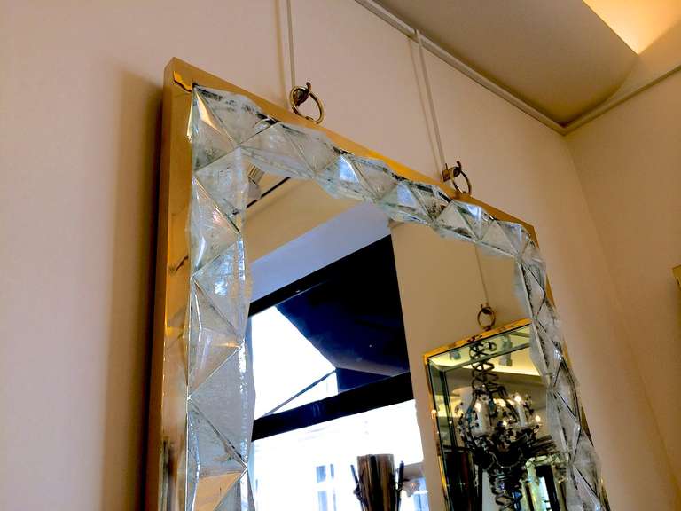 Contemporary André Hayat Triangle Pyramid Rock Crystal Mirror with Gold Bronze Frame For Sale