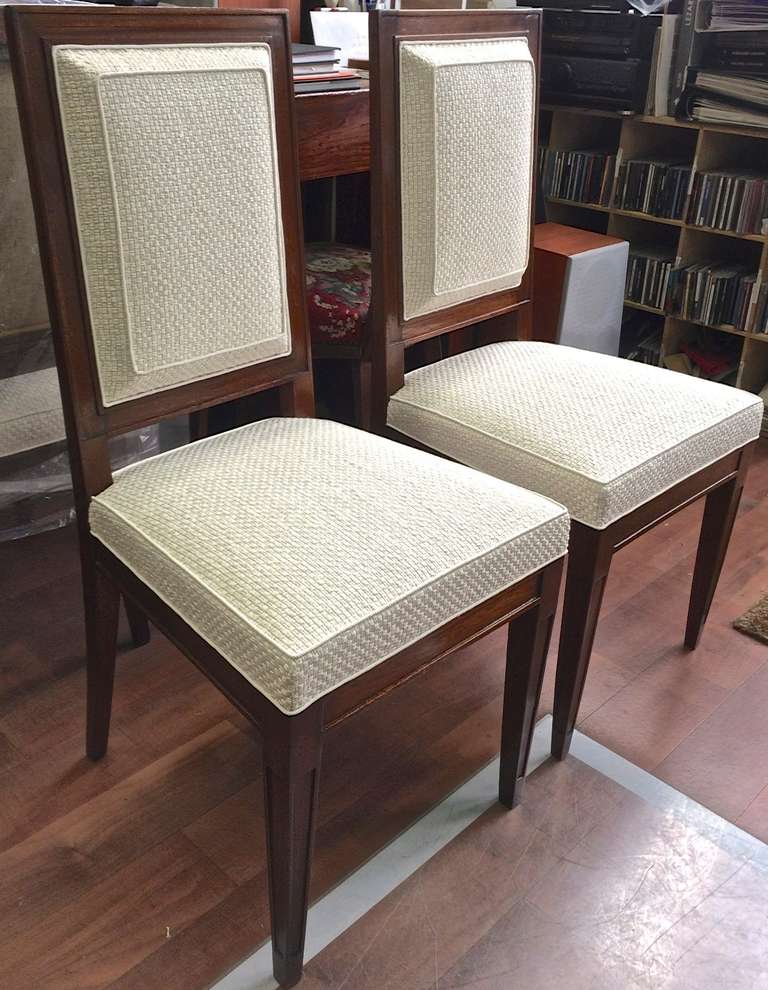 Jean Michel Frank attributed pair of chairs with a very pure design newly reupholstered in canvas cloth.
