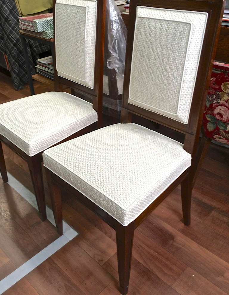 Mid-Century Modern Jean Michel Frank Attributed Pair of Chairs Newly Reupholstered in Canvas Cloth For Sale