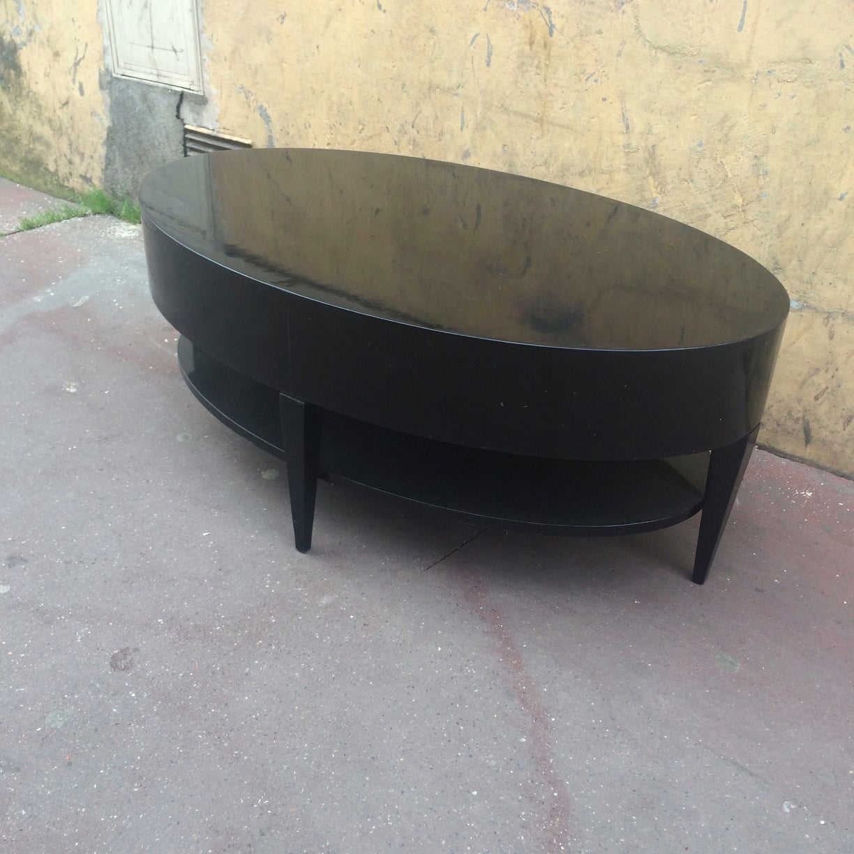 Mid-20th Century Large Black Lacquered Two-Tier Coffee Table