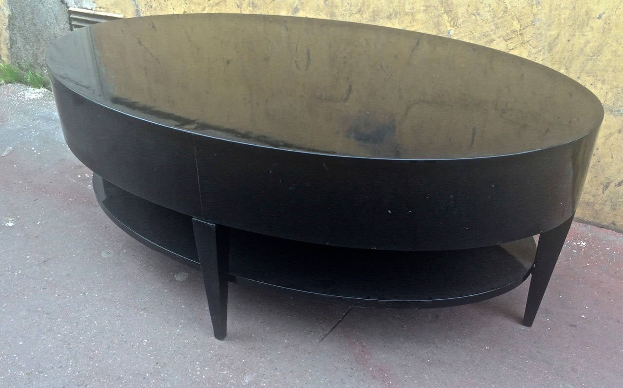 Mid-Century Modern Large Black Lacquered Two-Tier Coffee Table