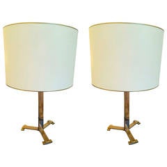 Jules Leleu Rare Pair of Gold Bronze Desk Lamps