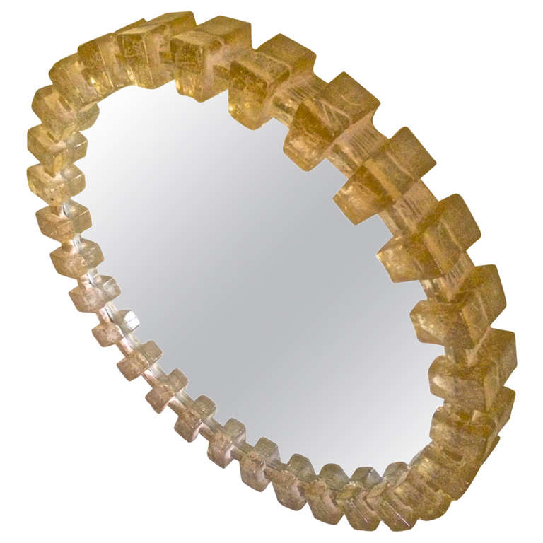 Lighted Pale Yellow Resin Mirror For Sale