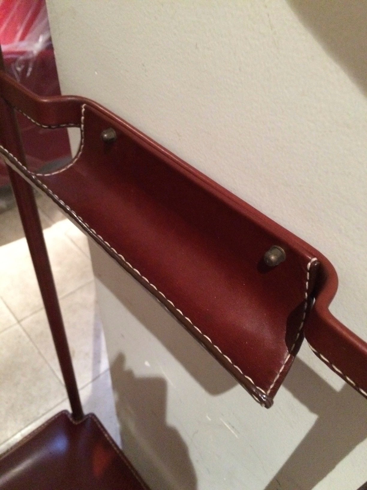 French Jacques Adnet Red Hermès Stitched Leather 