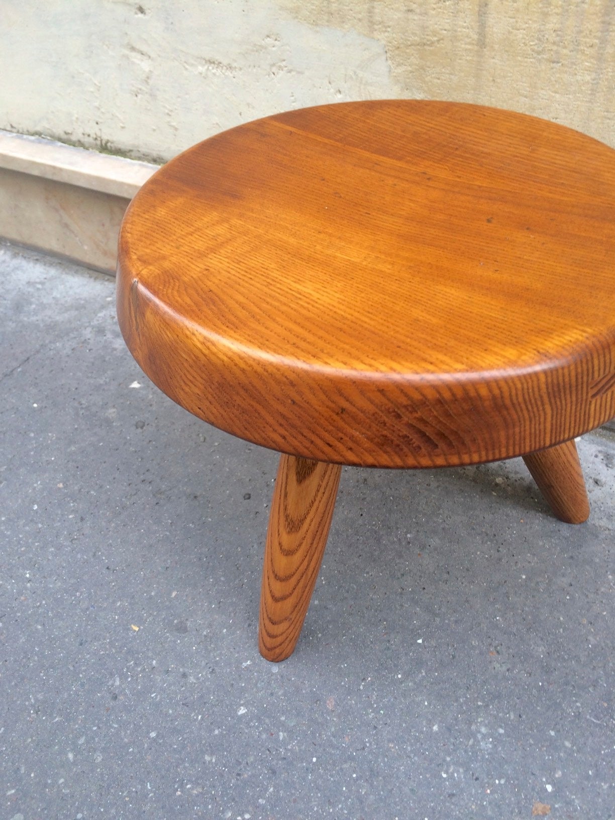 Mid-Century Modern Charlotte Perriand Ash Tree Tripod Stool in Vintage Condition