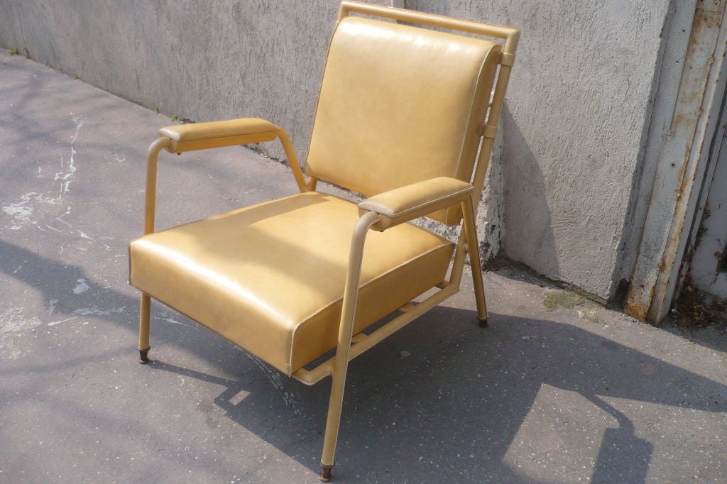 Pair of arm-chairs cream leather hand stitched sewing
model Laboratoire Roussel 
documented in book 