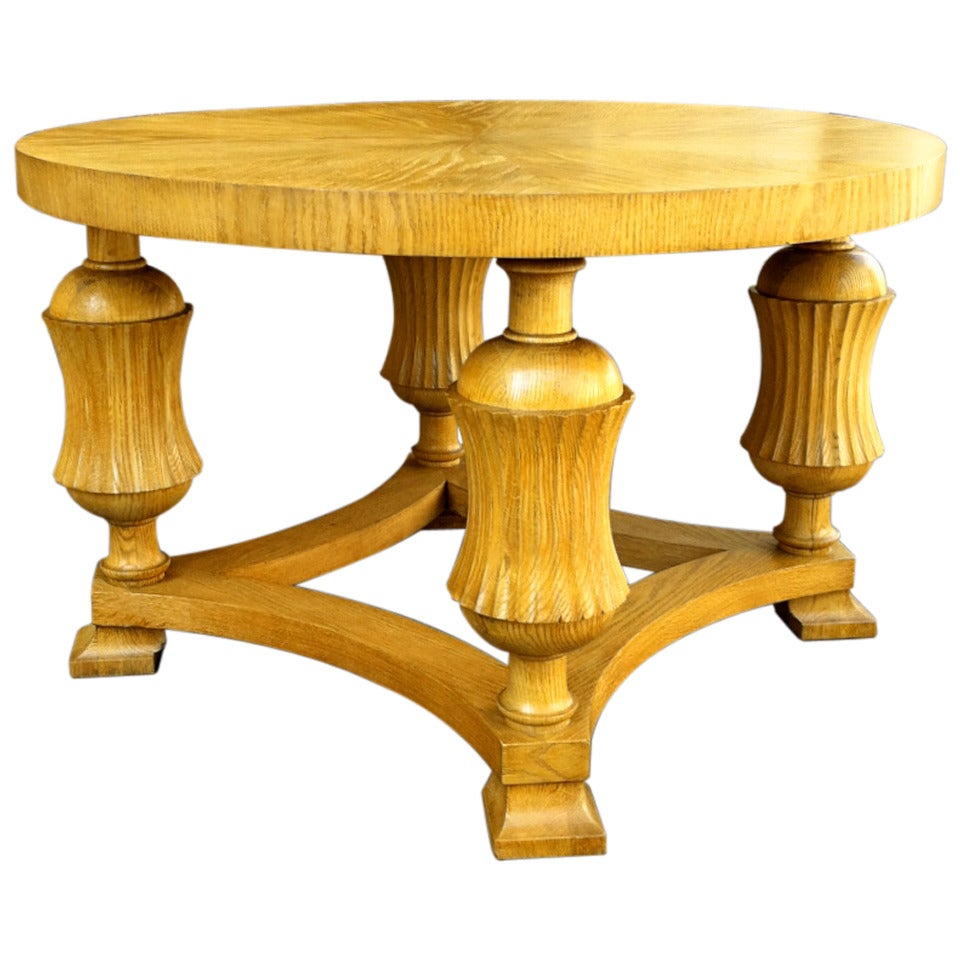 Neoclassic Sturdy Oak Coffee Table with Carving Details, 1940s For Sale