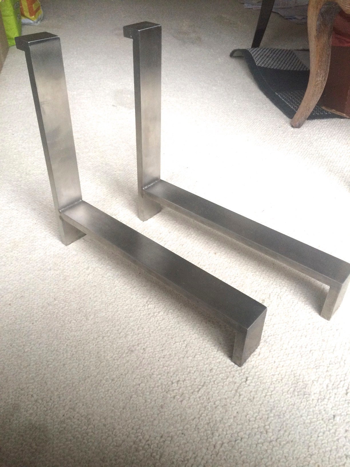 French 1970s Brushed Steel Pair of Andirons For Sale