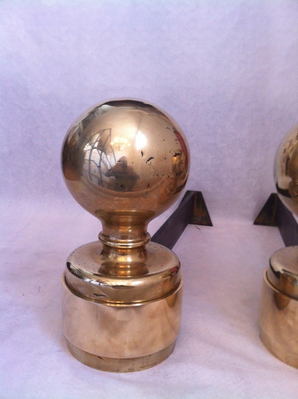 Solid Gold Bronze Pair of Andirons, French, 1940s For Sale 1