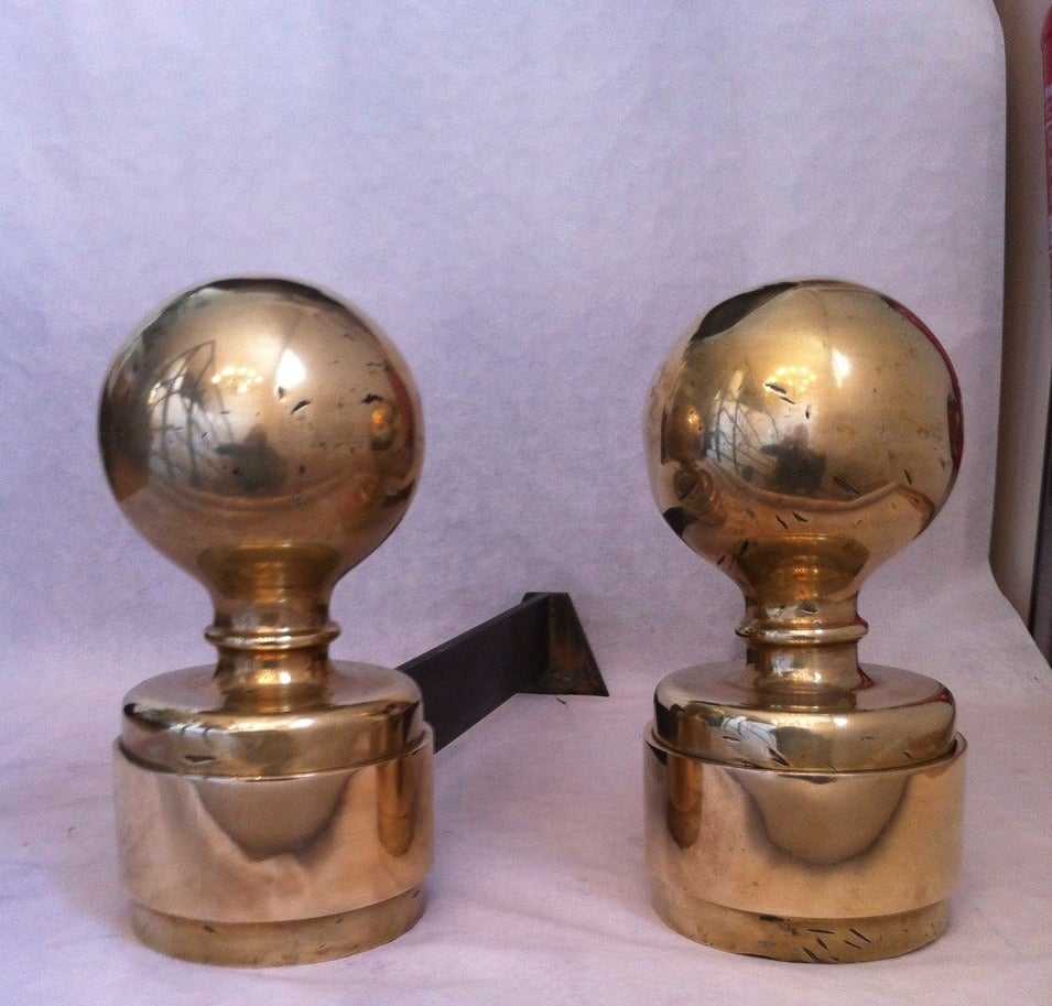 Mid-Century Modern Solid Gold Bronze Pair of Andirons, French, 1940s For Sale