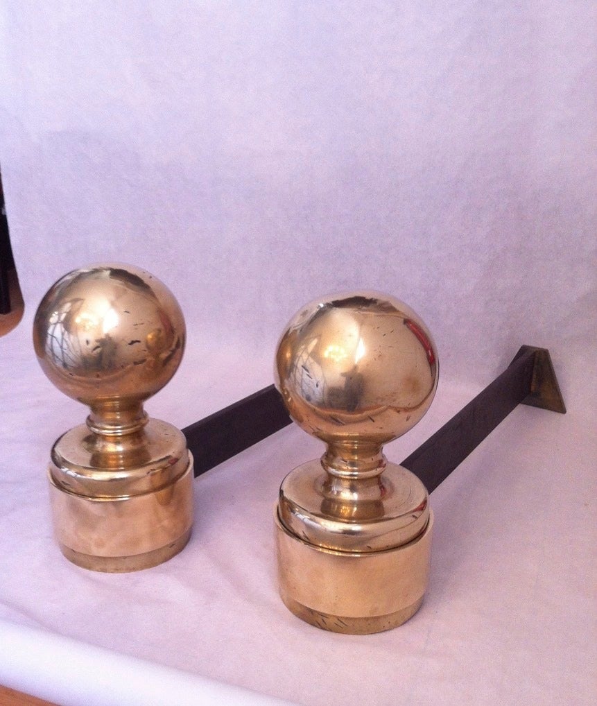 Mid-20th Century Solid Gold Bronze Pair of Andirons, French, 1940s For Sale