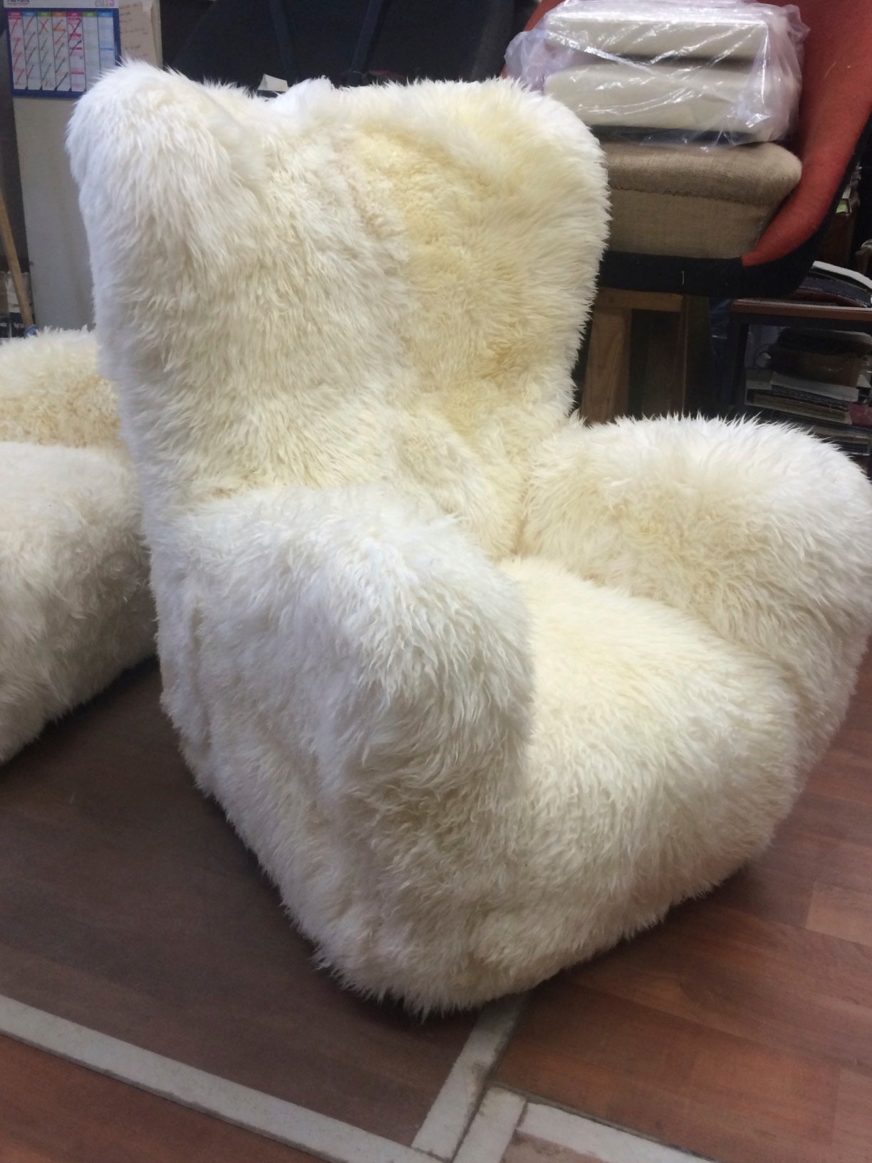 Fritz Hansen Large Pair of Teddy Bear Club Chairs in Long Sheepskin Hair For Sale 1