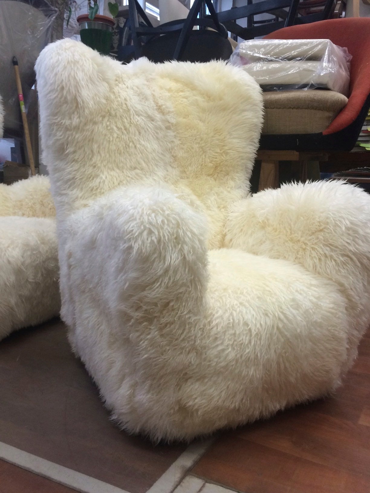 Mid-20th Century Fritz Hansen Large Pair of Teddy Bear Club Chairs in Long Sheepskin Hair For Sale