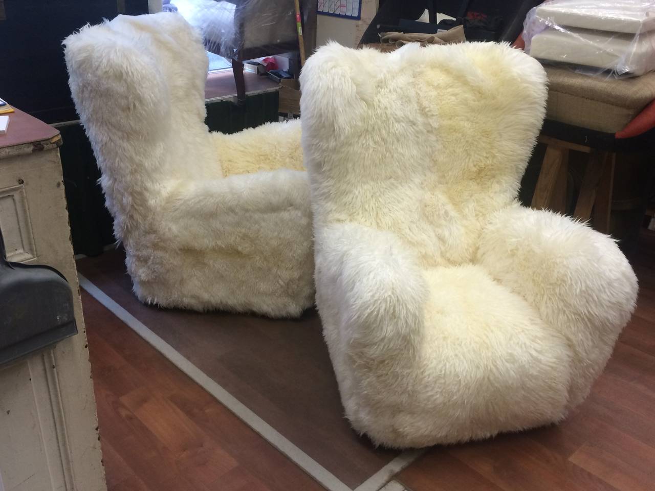 Fritz Hansen Large Pair of Teddy Bear Club Chairs in Long Sheepskin Hair For Sale 2