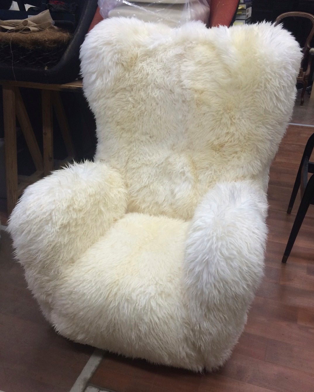 Fritz Hansen large pair of teddy bear club chairs in long sheepskin hair