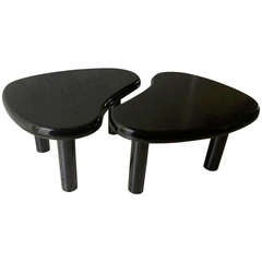 Charlotte Perriand Pair of Kidney Black Pine Coffee Tables