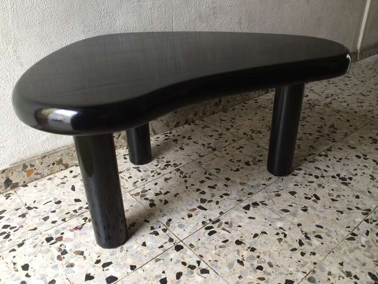 Mid-20th Century Charlotte Perriand Pair of Kidney Black Pine Coffee Tables