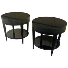 Black Lacquered Pair of Two-Tier Side Tables