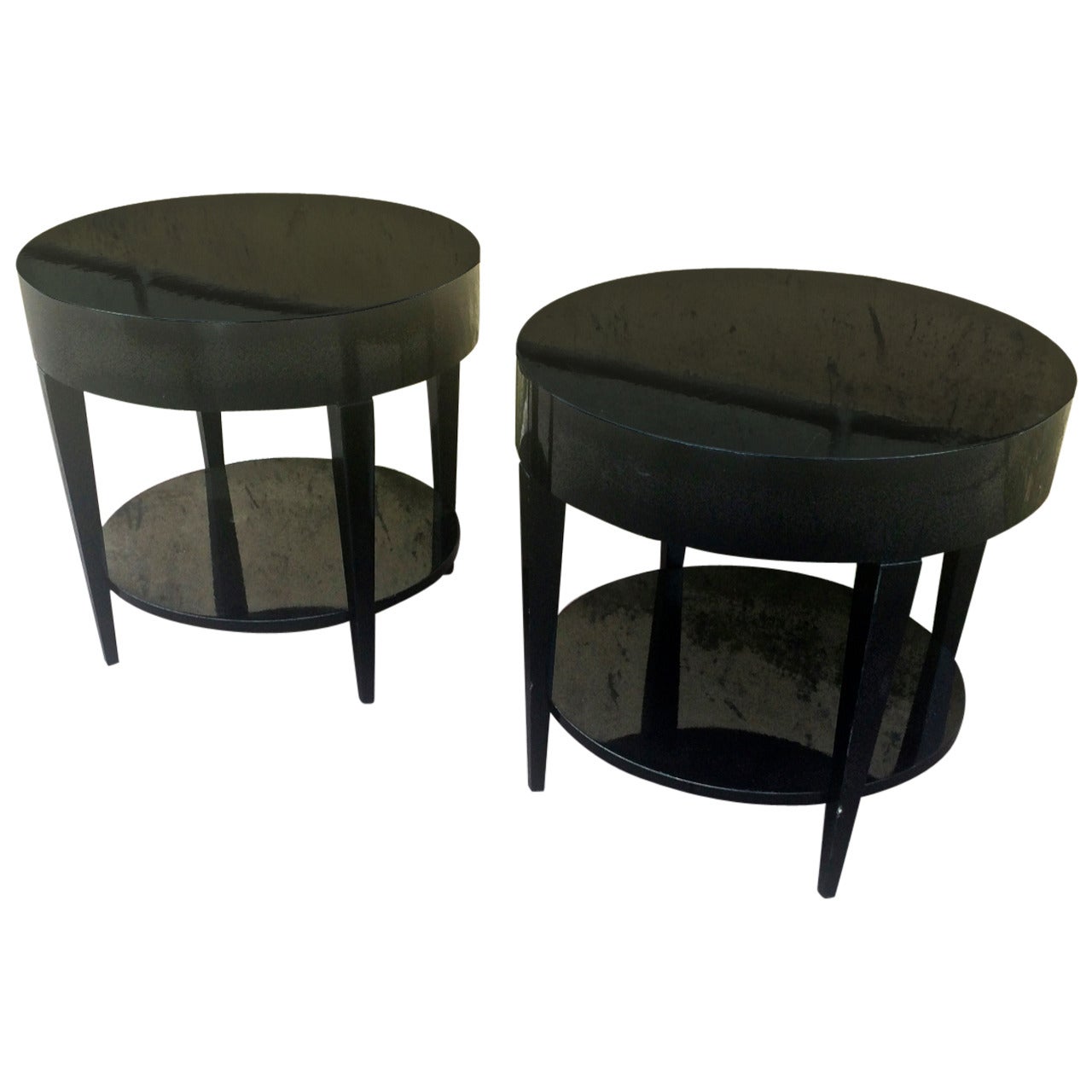 Black Lacquered Pair of Two-Tier Side Tables For Sale